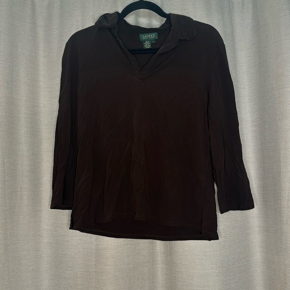 RALPH LAUREN BROWN QUARTER SLEEVE BLOUSE (L) - Picture 1 of 5